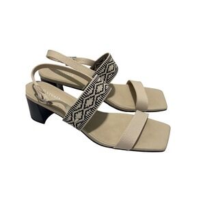 Vivaia Luna‎ Square Heeled Sandals Woven Straps Block Heel Beige Shoes Size 11